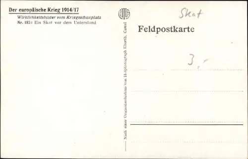 Ak Ein Skat vor dem Unterstand, Soldaten, I. WK