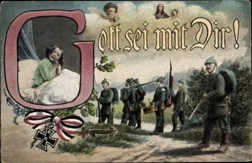 Ak Gott sei mit Dir, Deutsche Soldaten in Uniformen, Eisernes Kreuz