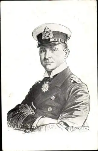 Künstler Ak Otto Weddigen, Marineoffizier, Kapitänleutnant, Portrait