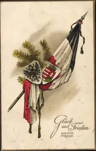 Wappen Ak Glückwunsch Neujahr, Patriotik Kaiserreich, Fahne