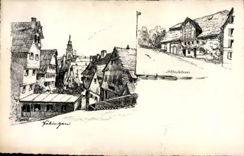 Künstler Ak Tübingen am Neckar, Stadtansicht