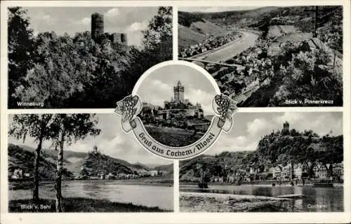 Ak Cochem an der Mosel, Winneburg, Ort, Blick v. Sehl, Blick v. Pinnerkreuz, Burg