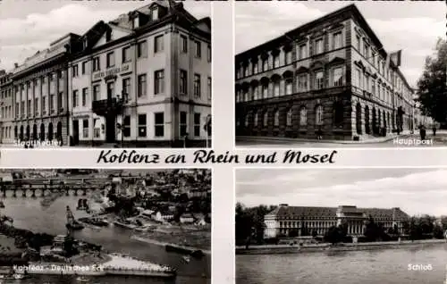 Ak Koblenz am Rhein, Deutsches Eck, Hotel Trierer Hof, Schloss, Stadttheater, Hauptpost