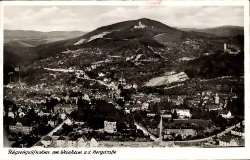 Ak Weinheim an der Bergstraße Baden, Panoramablick, Flugzeugaufnahme