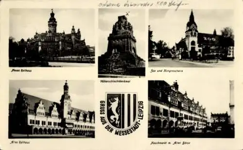 Ak Leipzig in Sachsen, Neues Rathaus, Völkerschlachtsdenkmal, Altes Rathaus, Zoo, Kongresshalle