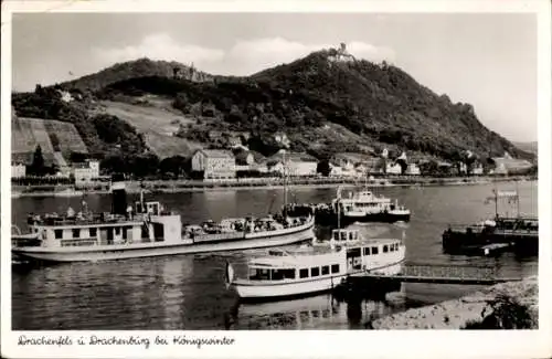 Ak Königswinter am Rhein, Drachenfels, Drachenburg, Dampfer