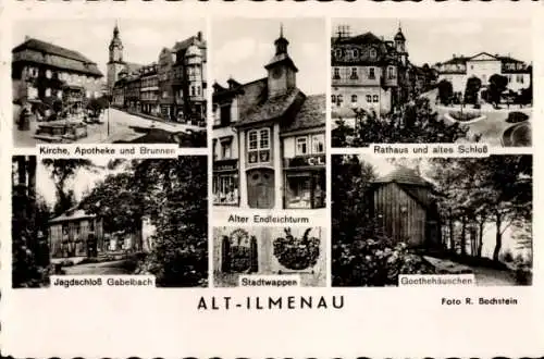 Ak Ilmenau Thüringen, Alter Endleichturm, Kirche, Apotheke, Brunnen, Jagdschloss Gabelbach, Rathaus