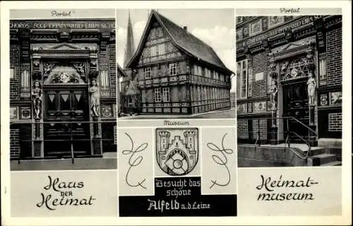 Ak Alfeld an der Leine, Portal, Haus der Heimat, Außenansicht Heimatmuseum, Wappen