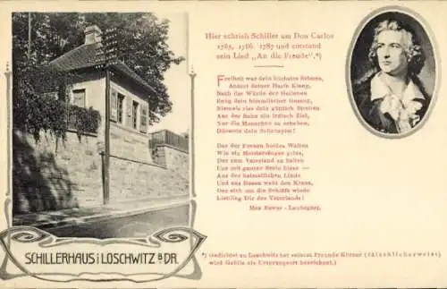 Ak Dresden Loschwitz, Schillerhaus, Don Carlos, Gedicht