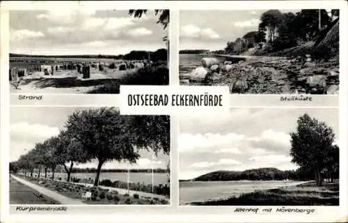 Ak Ostseebad Eckernförde, Strand, Steilküste, Kurpromenade, Altenhof mit Mövenberge