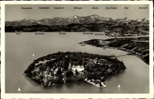 Ak Insel Mainau im Bodensee, Luftaufnahme, Bergkette