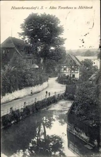 Ak Hinterhermsdorf Sebnitz, Altes Forsthaus und Mühlteich