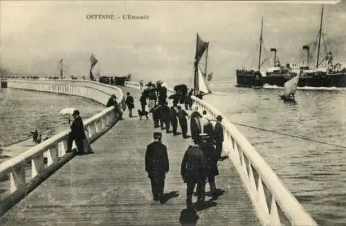 Ak Oostende Ostende Westflandern, Seebrücke, Dampfer