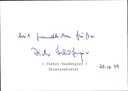 Ak Politiker Dieter Haaßengier, Autogramm