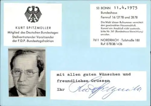 Ak Politiker Kurt Spitzmüller, Portrait, Autogramm