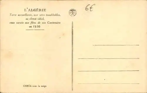 Ak Chréa Algerian, Stadt unter dem Schnee, Ort im Schnee