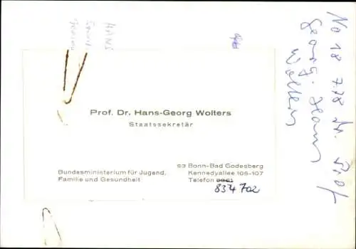 Ak Politiker Hans-Georg Wolters, Portrait, Autogramm