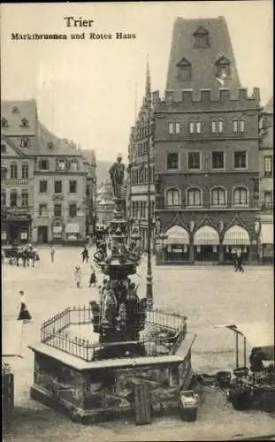 Ak Trier an der Mosel, Marktbrunnen, Rotes Haus