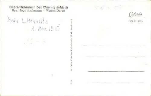 Ak Düren Witten an der Ruhr, Kaffee Restaurant zur Dürener Schweiz, erbaut 1632