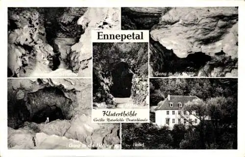 Ak Ennepetal im Ruhrgebiet, Kluterthöhle, Naturhöhle, Hotel, Eingang, Gang zur Höhle