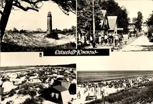 Ak Ostseebad Prerow auf dem Darß, Leuchtturm, Zeltplatz, Weg zum Strand