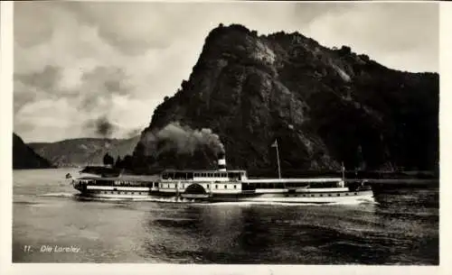 Ak Sankt Goarshausen am Rhein, Loreley, Dampfschiff