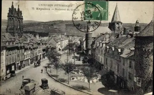 Ak Espalion Aveyron, Boulevard, Eglise