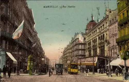 Ak Marseille Bouches du Rhône, Rue Noailles, Straßenbahn