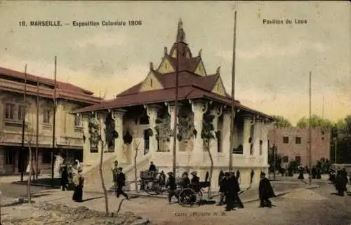 Ak Marseille Bouches du Rhône, Exposition Coloniale 1906, Pavillon du Laos