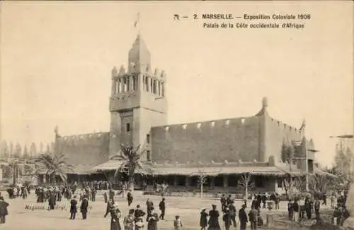 Ak Marseille Bouches du Rhône, Exposition Coloniale 1906, Palais de la Cote occidentale d'Afrique