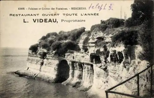 Ak Meschers Charente Maritime, Falaises et Grottes des Fontaines