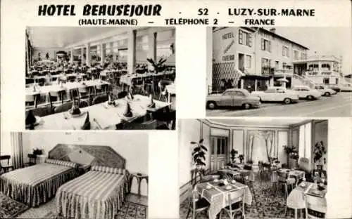 Ak Luzy sur Marne, Hotel Beausejour, Frontansicht, Esssaal, Betten