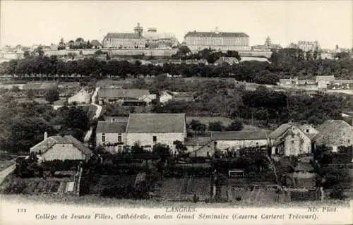 Ak Langres Haute Marne, Panorama, College de Jeunes Filles, Cathedrale, ancien Grand Seminaire