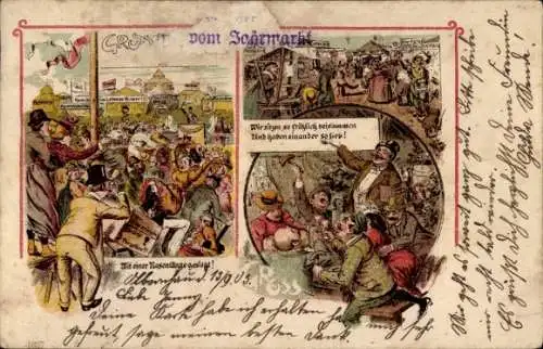 Litho Jahrmarkt, Fest, Gäste, Feiernde Männer