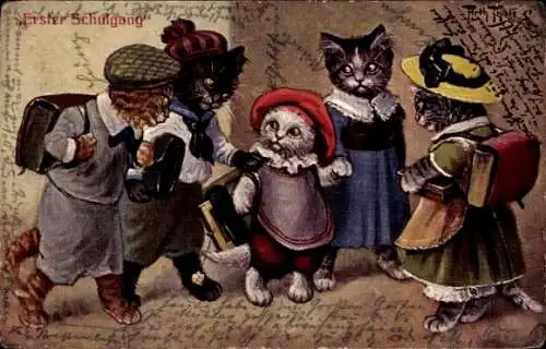 Künstler Ak Thiele, A., Katzen in der Schule