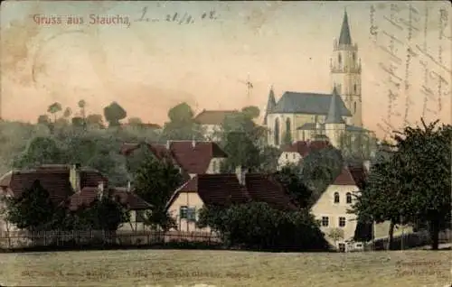 Ak Staucha Stauchitz Sachsen, Teilansicht, Kirche