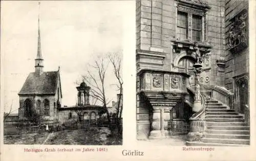 Ak Görlitz in der Lausitz, heiliges Grab, Rathaustreppe