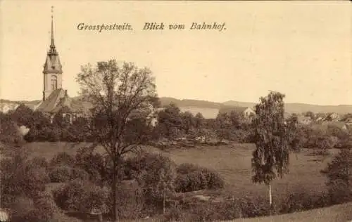 Ak Großpostwitz in Sachsen, Blick vom Bahnhof, Kirche