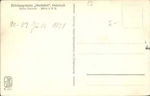 Ak Gohrisch Sächsische Schweiz, Erholungsheim Haidehof