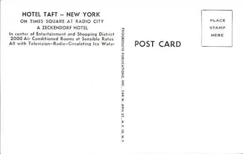 Ak New York City USA, Hotel Taft, 7th Avenue an der 50th Street