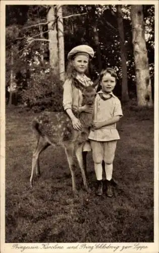 Ak Prinzessin Karoline zur Lippe, Prinz Chlodwig, Kinderportrait, Reh