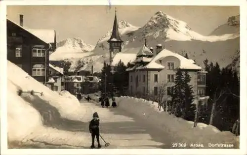 Ak Arosa Kanton Graubünden Schweiz, Dorfstraße, Winter