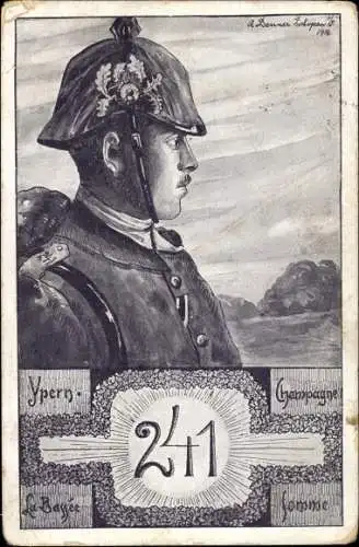 Künstler Ak Deutscher Infanterie Soldat des Regiments 241, Ypern Champagne, La Bassee, Somme