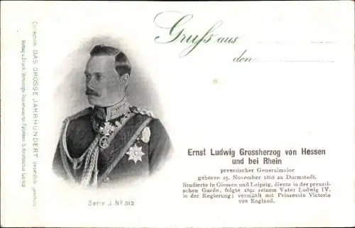 Ak Ernst Ludwig Großherzog von Hessen und bei Rhein, Porträt