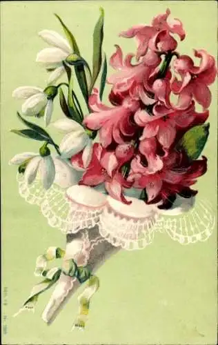 Präge Litho Blumenstrauß, Schneeglocken