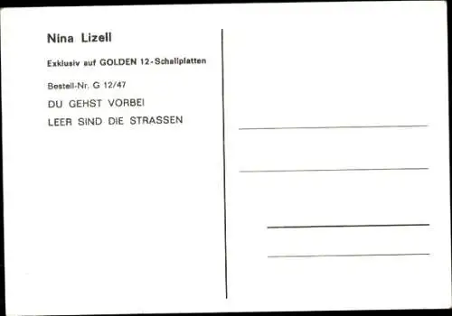 Ak Schauspielerin und Sängerin Nina Lizell, Portrait, Autogramm