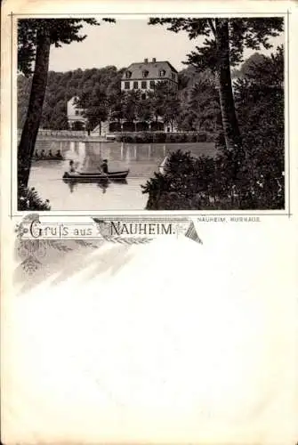 Litho Bad Nauheim in Hessen, Kurhaus, Ruderboot