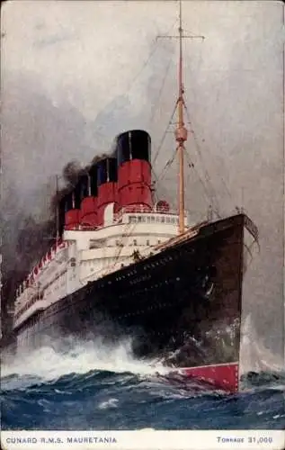 Ak RMS Mauretania, Cunard Line, Dampfschiff auf See