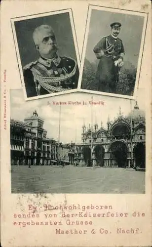 Ak Venezia Venedig Veneto, Sankt Markus Kirche, Vittorio Emanuele III., Kaiser Wilhelm II.