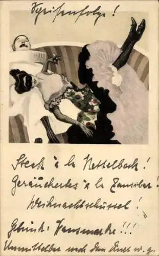 Künstler Ak Reznicek, Ferdinand von, Simplicissimus Karte Serie IX No 2, Harlekin, Maskenball